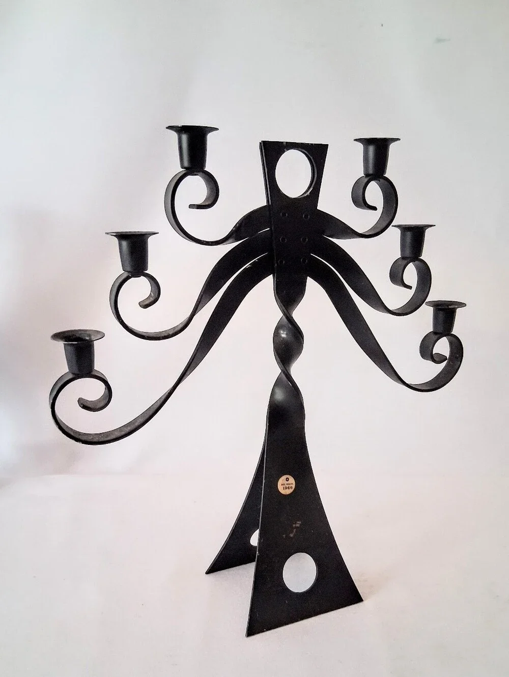 1966 RUBEL Hand Forged Iron Brutalist 6 Candle Holder OOAK Piece